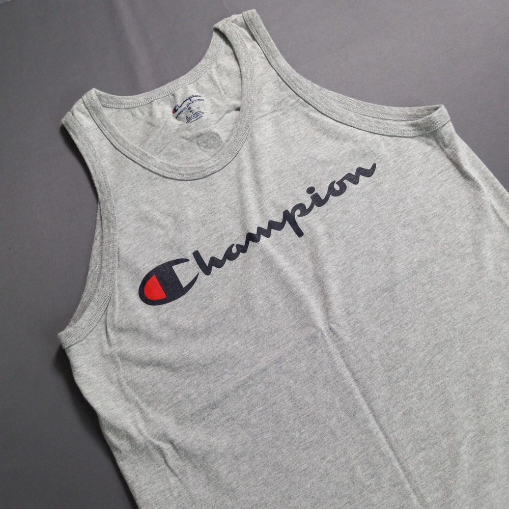 Champion Mens Gray Script Logo Tank Top Sleeveless Shirt Size M